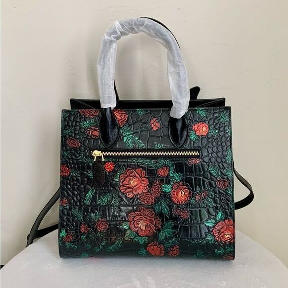 Hand Painted Genuine Leather Floral Embossed with 3D Butterfly Handbag - Picture 9 of 16